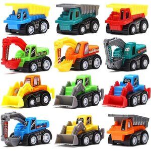 12-Piece Mini Truck Toy Kit - Pull Back Construction Vehicles for Kids